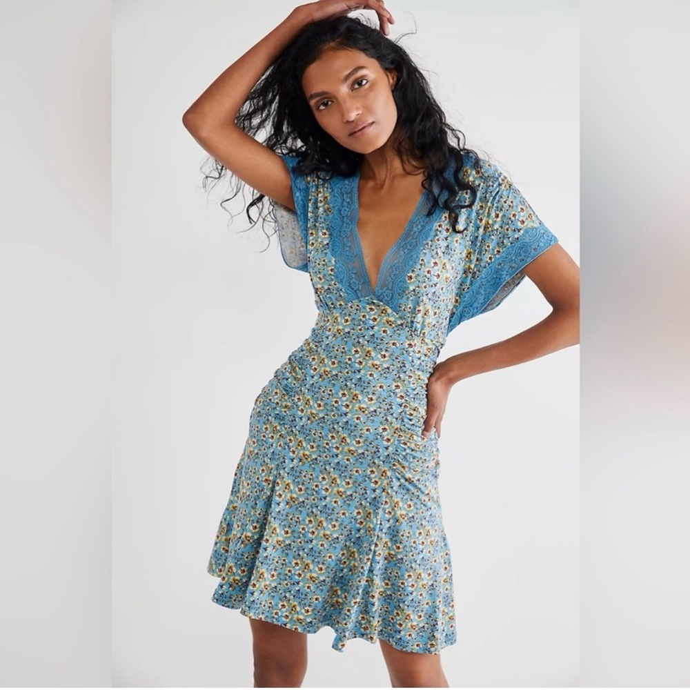 Free People Sweet Talker Mini Dress in
River Blue